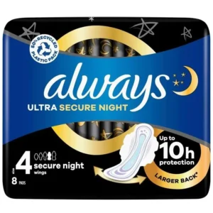 Always-Ultra-Sanitary-Towels-Secure-Night-with-Wings-(Size 4)-8count-1